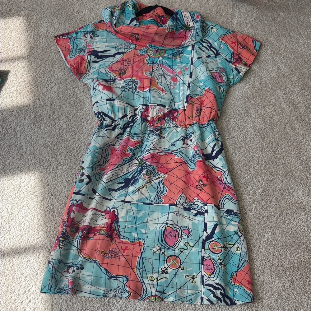 Lilly Pulitzer Holy Grail silk cowl neck dress in X Marks the Spot. Size M.